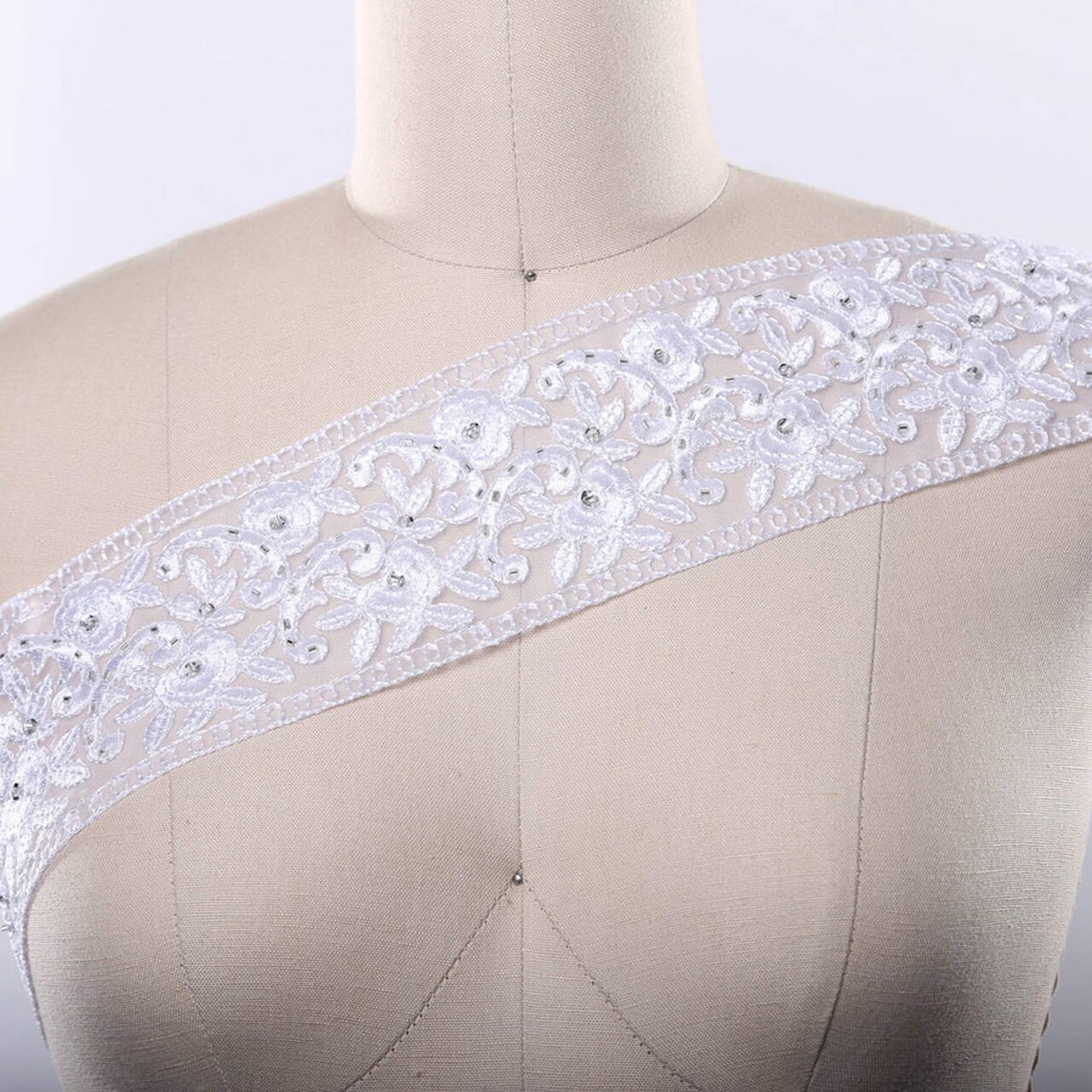 3 Inch Width White Bridal Embroidery Flower Chiffon Lace Trim 1 Yard